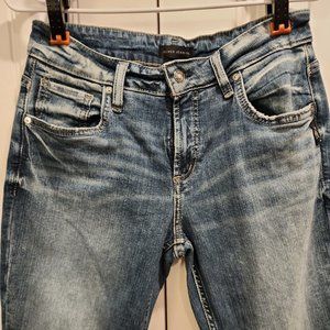 Silver Girlfriend Jeans Womens 28x29 Blue Medium Wash Distressed Stretch Denim